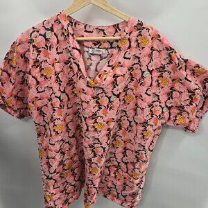 Mad About Scrubs Pink Pigs Pizza Party Novelty 100% Cotton Scrub Top XL